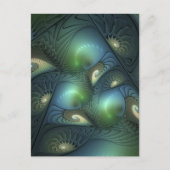Spiralen Blauwgroen Beige Groene Abstracte Fractal Briefkaart (Voorkant)