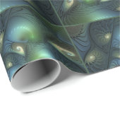 Spiralen Blauwgroen Beige Groene Abstracte Fractal Cadeaupapier (Rol Hoek)