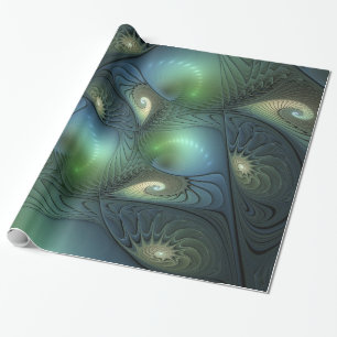 Spiralen Blauwgroen Beige Groene Abstracte Fractal Cadeaupapier