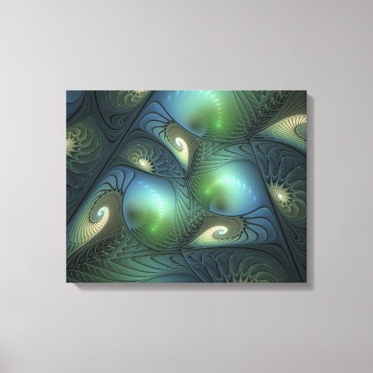 Spiralen Blauwgroen Beige Groene Abstracte Fractal Canvas Afdruk (Voorkant)