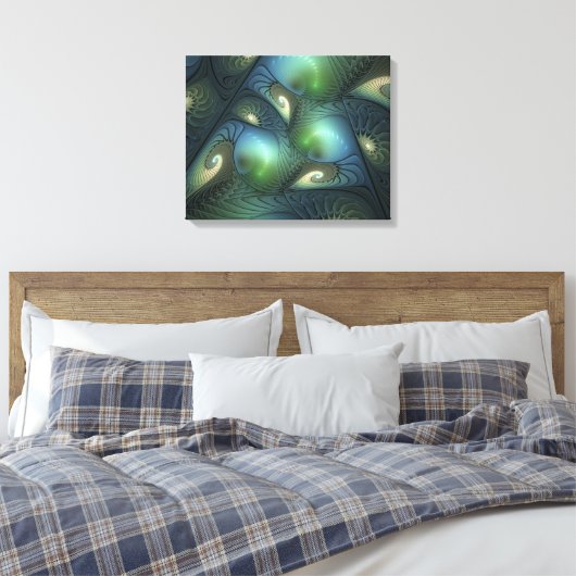 Spiralen Blauwgroen Beige Groene Abstracte Fractal Canvas Afdruk (Insitu (Slaapkamer))