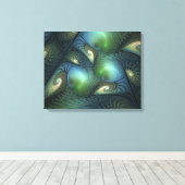 Spiralen Blauwgroen Beige Groene Abstracte Fractal Canvas Afdruk (Insitu (Houten vloer))
