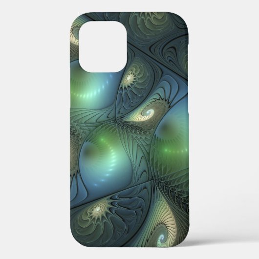 Spiralen Blauwgroen Beige Groene Abstracte Fractal Case-Mate iPhone Case (Achterkant)