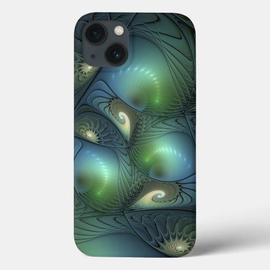 Spiralen Blauwgroen Beige Groene Abstracte Fractal Case-Mate iPhone Case (Achterkant)