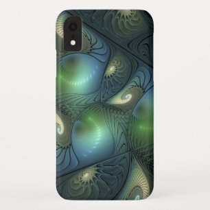 Spiralen Blauwgroen Beige Groene Abstracte Fractal Case-Mate iPhone Case