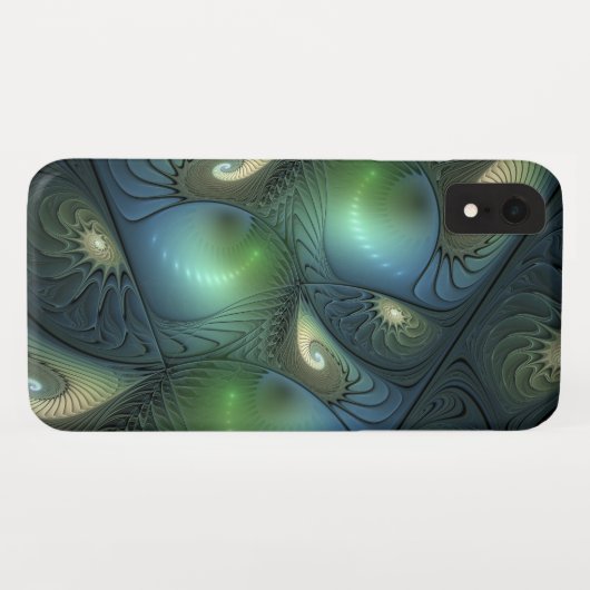 Spiralen Blauwgroen Beige Groene Abstracte Fractal Case-Mate iPhone Case (Achterkant (horizontaal))