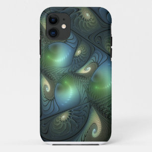 Spiralen Blauwgroen Beige Groene Abstracte Fractal Case-Mate iPhone Case