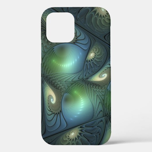 Spiralen Blauwgroen Beige Groene Abstracte Fractal Case-Mate iPhone Case (Achterkant)