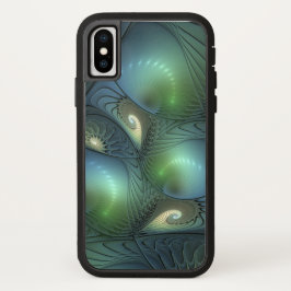Spiralen Blauwgroen Beige Groene Abstracte Fractal iPhone 13 Hoesje
