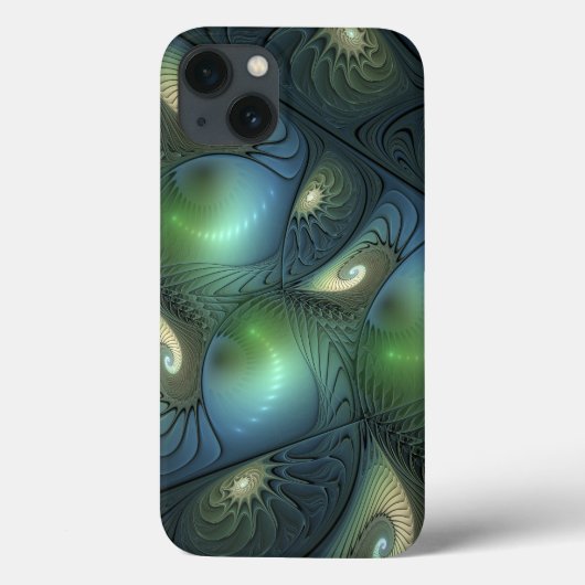 Spiralen Blauwgroen Beige Groene Abstracte Fractal Case-Mate iPhone Case (Achterkant)