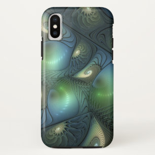 Spiralen Blauwgroen Beige Groene Abstracte Fractal Case-Mate iPhone Case
