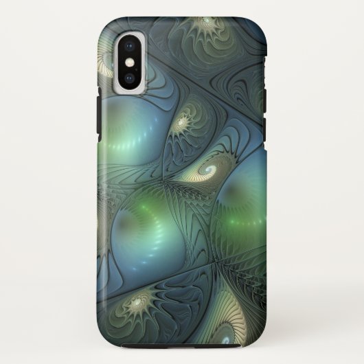 Spiralen Blauwgroen Beige Groene Abstracte Fractal Case-Mate iPhone Case (Achterkant)