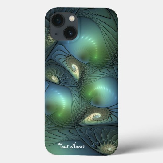 Spiralen Blauwgroen Beige Groene Abstracte Fractal Case-Mate iPhone Case (Achterkant)