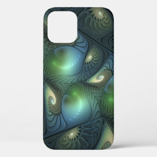 Spiralen Blauwgroen Beige Groene Abstracte Fractal Case-Mate iPhone Case