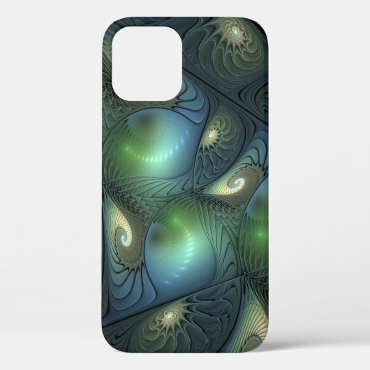 Spiralen Blauwgroen Beige Groene Abstracte Fractal Case-Mate iPhone Case (Achterkant)
