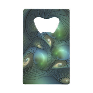 Spiralen Blauwgroen Beige Groene Abstracte Fractal Creditkaart Flessenopener