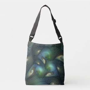 Spiralen Blauwgroen Beige Groene Abstracte Fractal Crossbody Tas