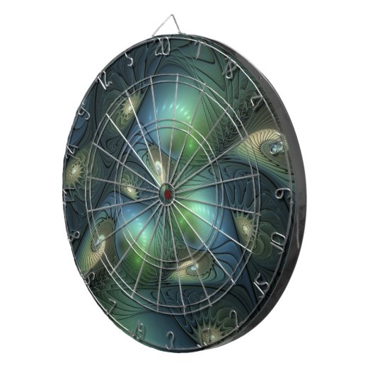 Spiralen Blauwgroen Beige Groene Abstracte Fractal Dartbord (Voorkant Rechts)