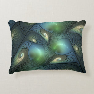 Spiralen Blauwgroen Beige Groene Abstracte Fractal Decoratief Kussen