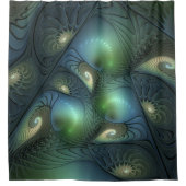 Spiralen Blauwgroen Beige Groene Abstracte Fractal Douchegordijn (Voorkant)