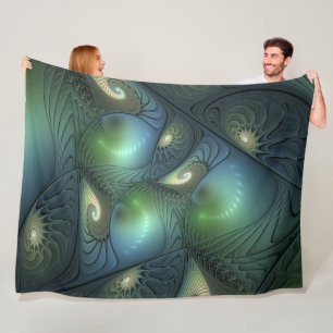 Spiralen Blauwgroen Beige Groene Abstracte Fractal Fleece Deken
