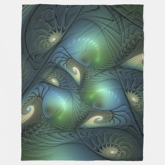 Spiralen Blauwgroen Beige Groene Abstracte Fractal Fleece Deken (Voorkant)