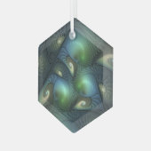 Spiralen Blauwgroen Beige Groene Abstracte Fractal Glas Ornament (Voorkant links)