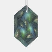 Spiralen Blauwgroen Beige Groene Abstracte Fractal Glas Ornament (Voorkant Rechts)