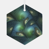 Spiralen Blauwgroen Beige Groene Abstracte Fractal Glas Ornament (Achterkant)