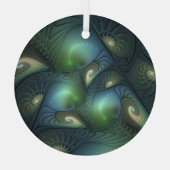Spiralen Blauwgroen Beige Groene Abstracte Fractal Glas Ornament (Achterkant)
