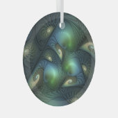 Spiralen Blauwgroen Beige Groene Abstracte Fractal Glas Ornament (Voorkant Rechts)