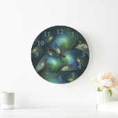 Spiralen Blauwgroen Beige Groene Abstracte Fractal Grote Klok (Huis)