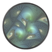 Spiralen Blauwgroen Beige Groene Abstracte Fractal Hockey Puck (Voorkant)