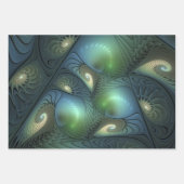 Spiralen Blauwgroen Beige Groene Abstracte Fractal Inpakpapier Vel (Voorkant 2)