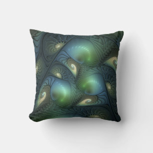 Spiralen Blauwgroen Beige Groene Abstracte Fractal Kussen