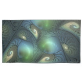 Spiralen Blauwgroen Beige Groene Abstracte Fractal Kussensloop (Voorkant-Links)