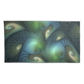 Spiralen Blauwgroen Beige Groene Abstracte Fractal Kussensloop (Achterkant-Rechts)