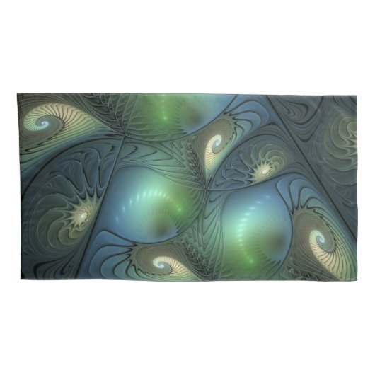 Spiralen Blauwgroen Beige Groene Abstracte Fractal Kussensloop (Achterkant-Rechts)