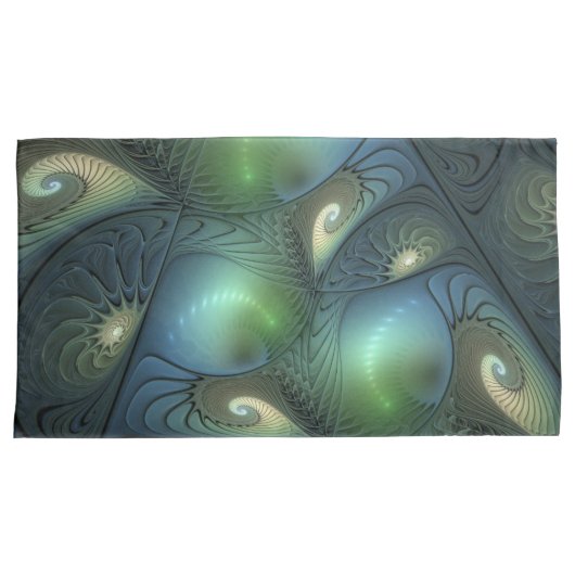 Spiralen Blauwgroen Beige Groene Abstracte Fractal Kussensloop (Voorkant-Rechts)