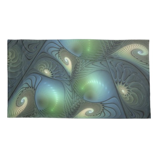 Spiralen Blauwgroen Beige Groene Abstracte Fractal Kussensloop (Achterkant-Links)