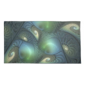 Spiralen Blauwgroen Beige Groene Abstracte Fractal Kussensloop (Achterkant)