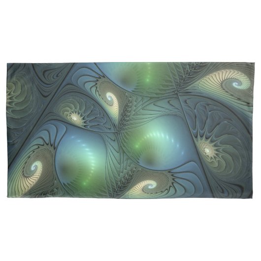 Spiralen Blauwgroen Beige Groene Abstracte Fractal Kussensloop (Voorkant)