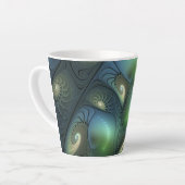 Spiralen Blauwgroen Beige Groene Abstracte Fractal Latte Mok (Linkerhoek)