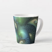 Spiralen Blauwgroen Beige Groene Abstracte Fractal Latte Mok (Rechterhoek)