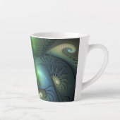 Spiralen Blauwgroen Beige Groene Abstracte Fractal Latte Mok (Rechts)