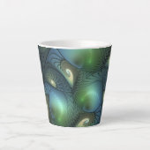 Spiralen Blauwgroen Beige Groene Abstracte Fractal Latte Mok (Voorkant)