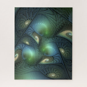 Spiralen Blauwgroen Beige Groene Abstracte Fractal Legpuzzel