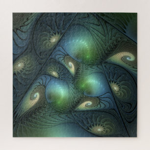 Spiralen Blauwgroen Beige Groene Abstracte Fractal Legpuzzel