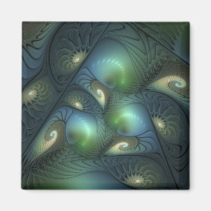 Spiralen Blauwgroen Beige Groene Abstracte Fractal Magneet