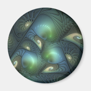 Spiralen Blauwgroen Beige Groene Abstracte Fractal Magneet